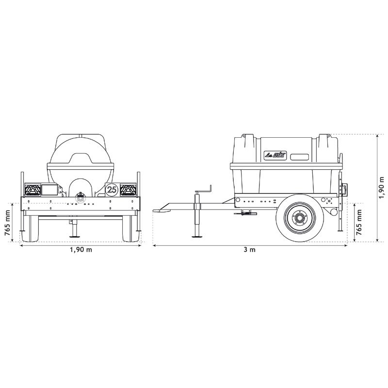 1000 l mobile tank trailer for tractor
