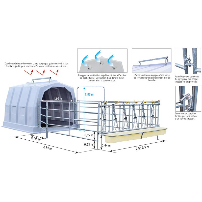 Group calf hutch with pen