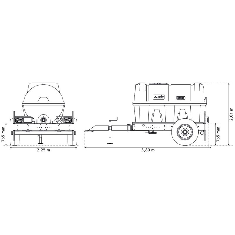 2300 l mobile tank trailer for tractor