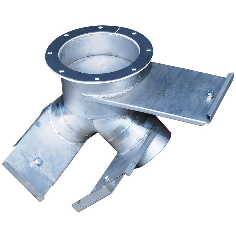 Ø 200 mm stainless steel emptying hatch on flange with 2 Ø 140 mm outlets 